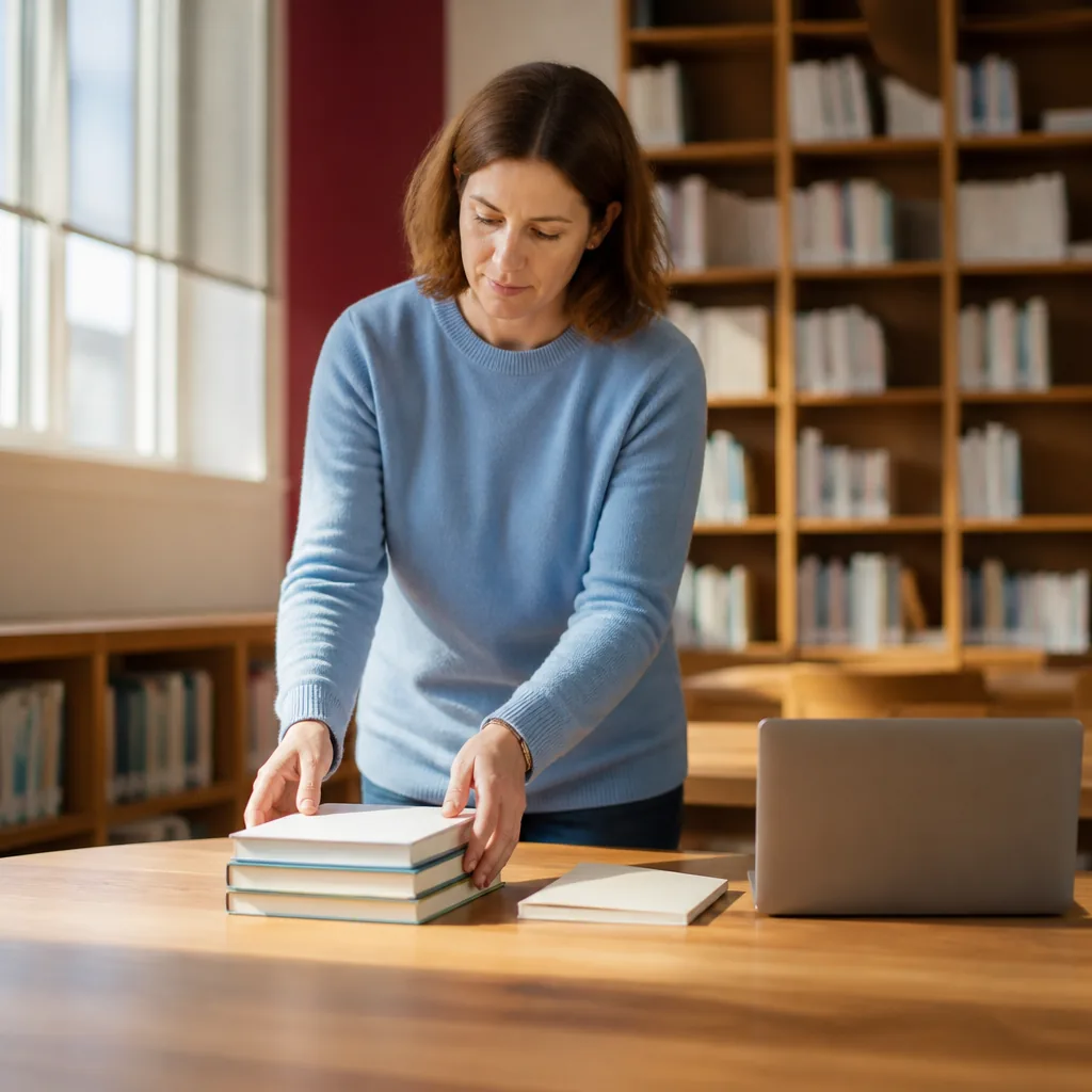Élèves construisant une bibliographie d’auteur à partir de livres et fiches de lecture