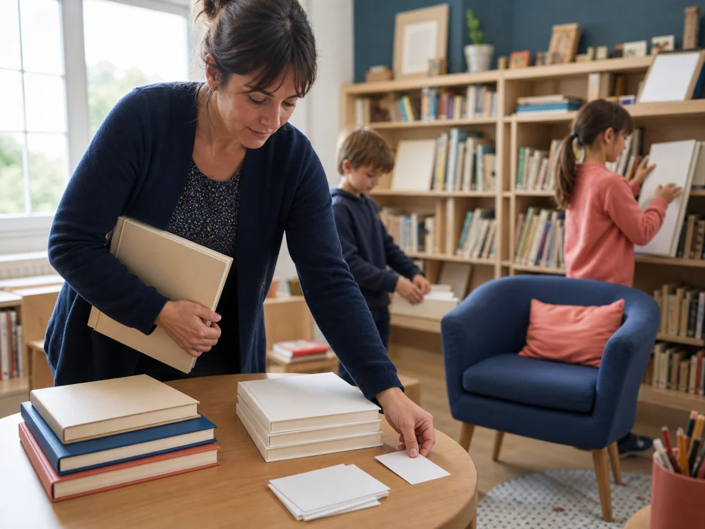 Élèves préparant une rencontre littéraire autour de livres en classe